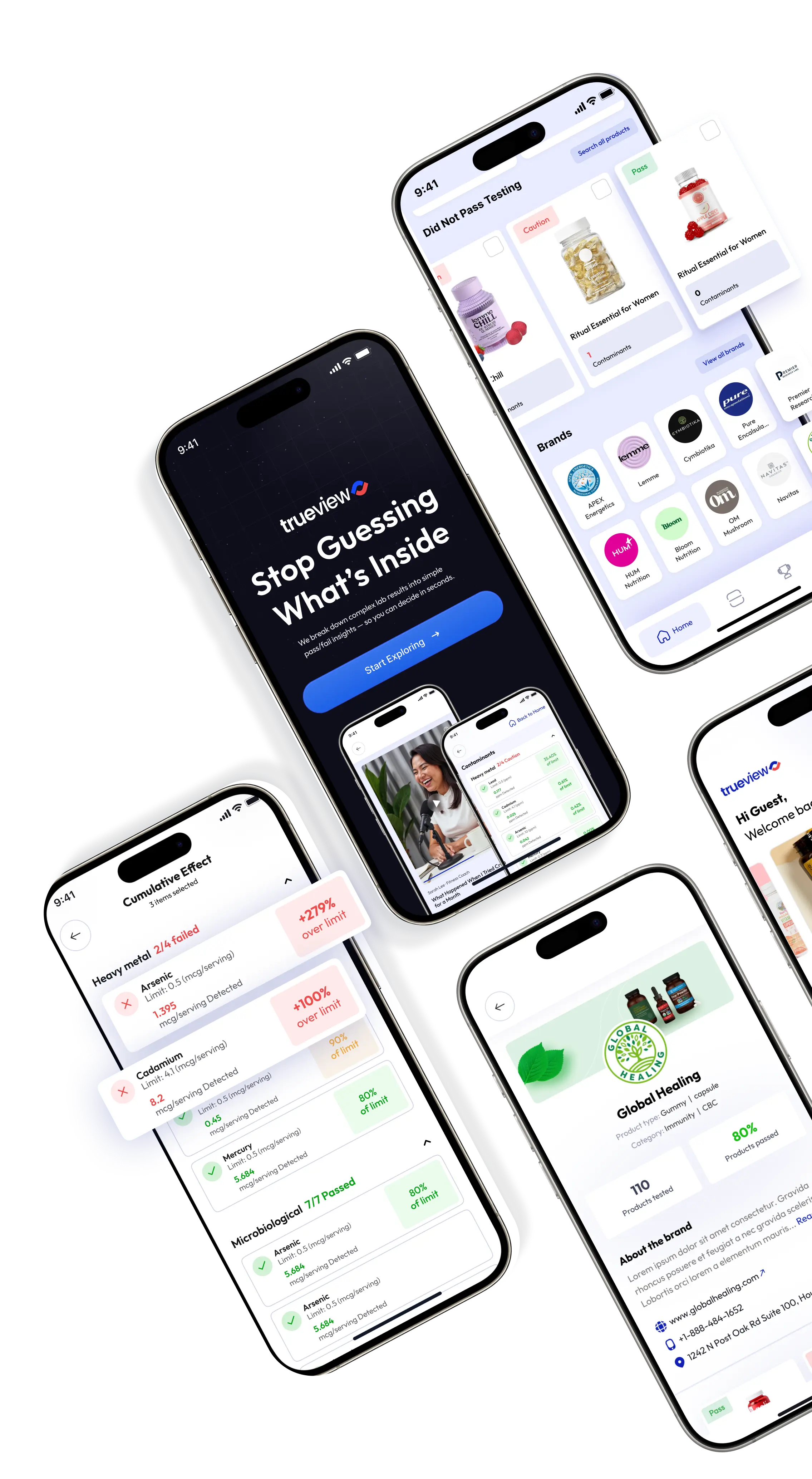 Vista previa de la app trueview en varios teléfonos